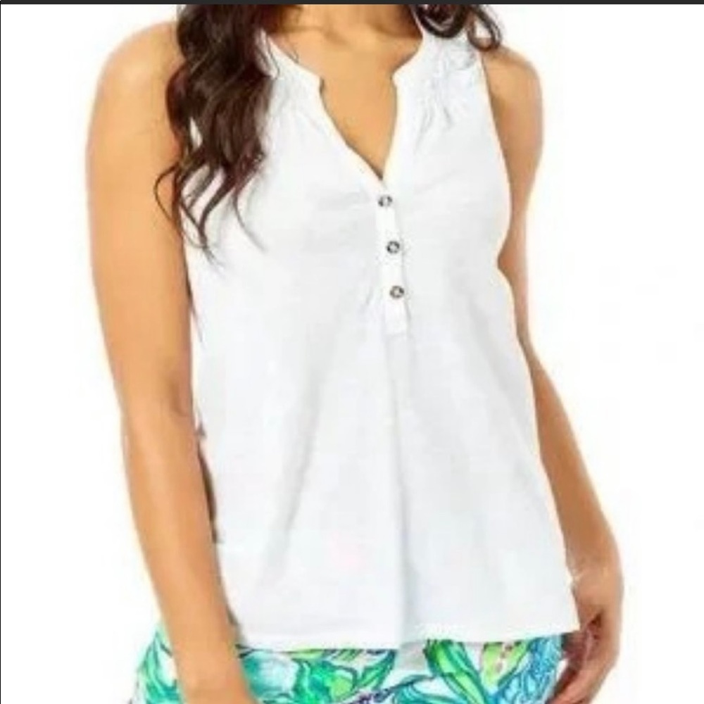 Lilly Pulitzer Resort White Essie Sleeveless Button Smock V Neck Tank Top XS